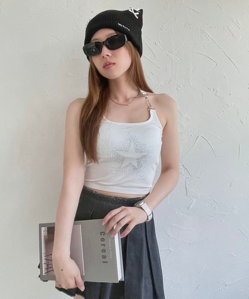 lilful（リルフル）の「【カップ付き】ラインストーンスターモチーフ チェーンホルターネック キャミソール（キャミソール・レディース・ホワイト/レッド/ブラック・F）」の18枚目の写真