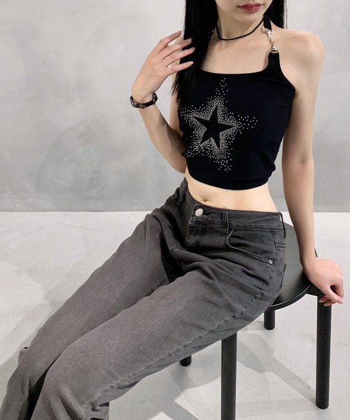 lilful（リルフル）の「【カップ付き】ラインストーンスターモチーフ チェーンホルターネック キャミソール（キャミソール・レディース・ホワイト/レッド/ブラック・F）」の10枚目の写真