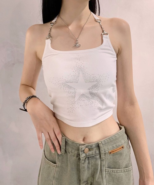 lilful（リルフル）の「【カップ付き】ラインストーンスターモチーフ チェーンホルターネック キャミソール（キャミソール・レディース・ホワイト/レッド/ブラック・F）」の12枚目の写真