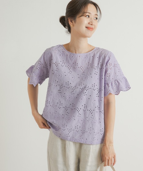 美品 URBAN RESEARCH DOORS アイレットレース半袖ブラウス URBAN RESEARCH DOORS ブラウス シャツ アイレットレース