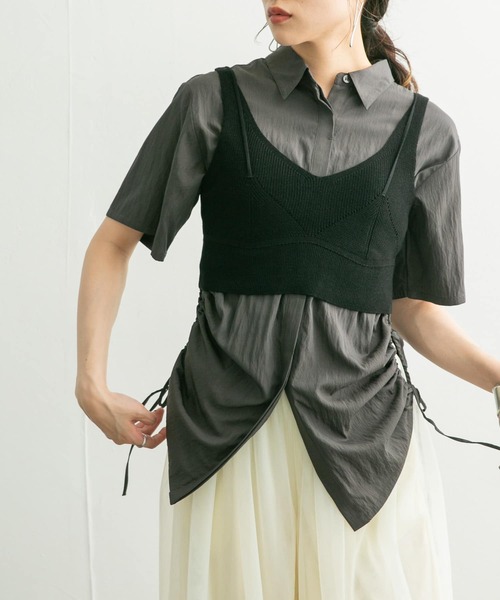 KBF（ケイビーエフ）の「レイヤードライクニットビスチェ（ニット/セーター・レディース・ブラック/ボルドー・ONE）」の3枚目の写真