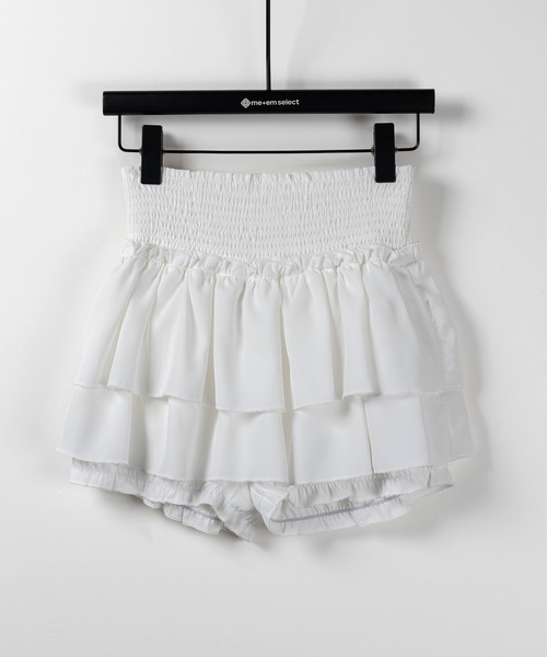 3color ／ 3size 】2段フリルシャーリングミニスカパン ／ double