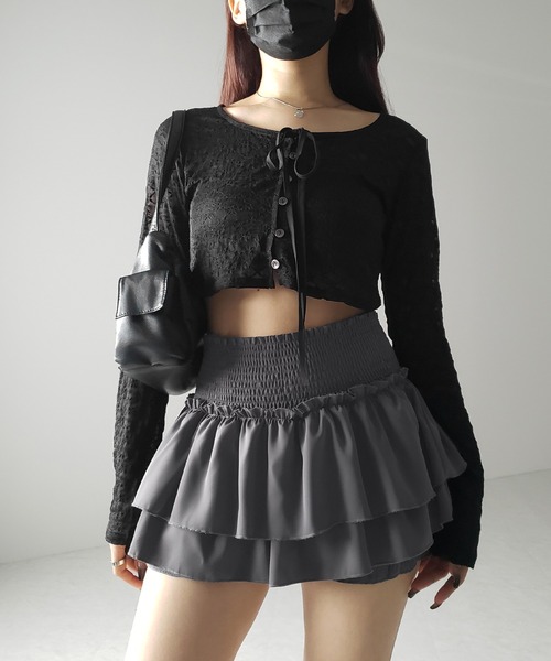 BRAVERYROSES金ボタン×Black レースフリルミニスカート平成ギャル