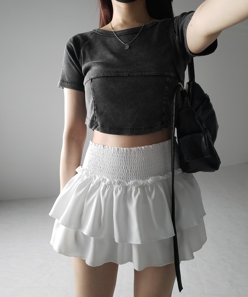 セール】※※【 3color ／ 3size 】2段フリルシャーリングミニスカ