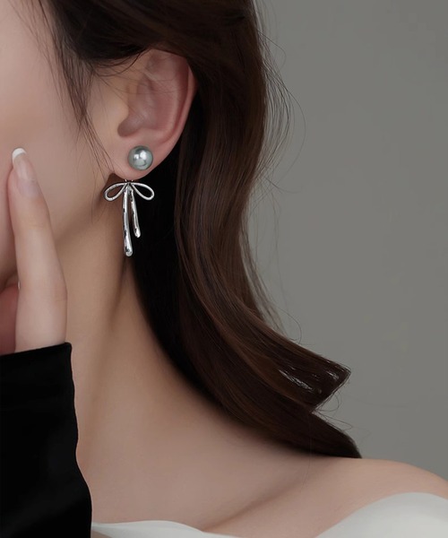 セール】【LEJA】2wayパールリボンゴールドピアス結婚式 お呼ばれ