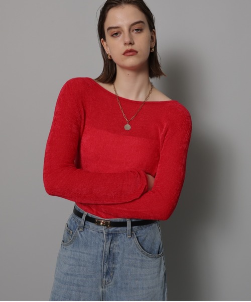 CADUNE（カデュネ）の「ベロアシアーニット（ニット/セーター・レディース・レッド/ホワイト/ブラック/ネイビー・38）」の19枚目の写真