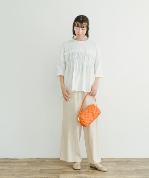 ITEMS URBANRESEARCH（アイテムズ アーバンリサーチ）の「ギャザードッキングハンソデTシャツ（Tシャツ/カットソー・レディース・チャコールグレー/オフホワイト・FREE）」の8枚目の写真