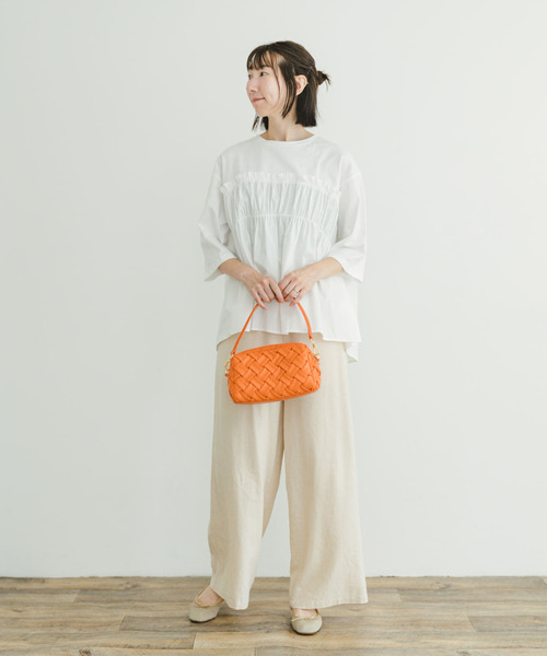 ITEMS URBANRESEARCH（アイテムズ アーバンリサーチ）の「ギャザードッキングハンソデTシャツ（Tシャツ/カットソー・レディース・チャコールグレー/オフホワイト・FREE）」の9枚目の写真