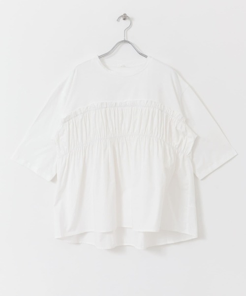 ITEMS URBANRESEARCH（アイテムズ アーバンリサーチ）の「ギャザードッキングハンソデTシャツ（Tシャツ/カットソー・レディース・チャコールグレー/オフホワイト・FREE）」の18枚目の写真