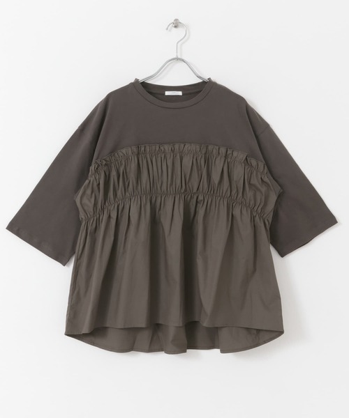 ITEMS URBANRESEARCH（アイテムズ アーバンリサーチ）の「ギャザードッキングハンソデTシャツ（Tシャツ/カットソー・レディース・チャコールグレー/オフホワイト・FREE）」の19枚目の写真