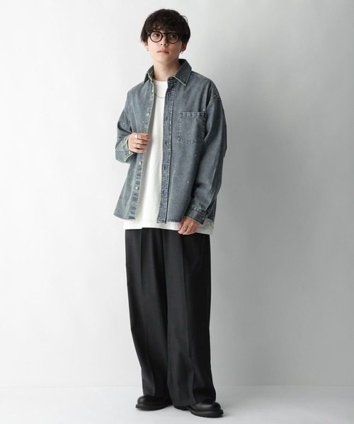 RAGEBLUE（レイジブルー）の「Denim paint big shirt/デニムペイントオーバーサイズシャツ（シャツ/ブラウス・メンズ・ブルー/ブラック系その他・MEDIUM/LARGE）」の9枚目の写真
