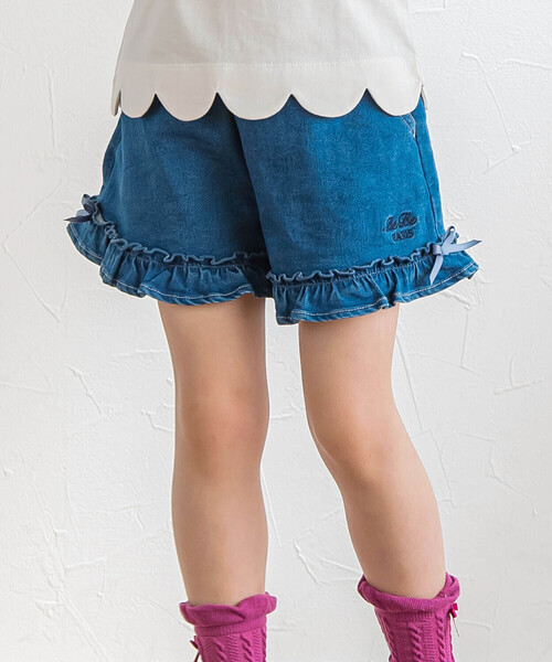 【セール】ジョグデニム裾フリルショートパンツ(90~150cm)（デニムパンツ）｜BeBe（ベベ）