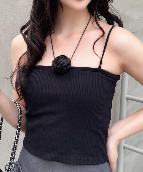 INGNI（イング）の「コサージュ付キャミソール（キャミソール・レディース・ブラック/オフホワイト・M）」の2枚目の写真