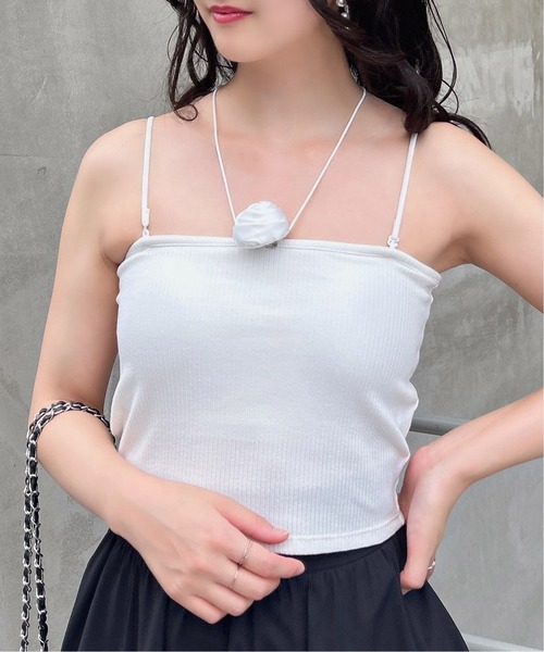 INGNI（イング）の「コサージュ付キャミソール（キャミソール・レディース・ブラック/オフホワイト・M）」の3枚目の写真