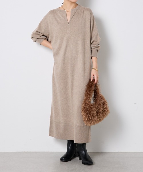 COLLAGE GALLARDAGALANTE（コラージュガリャルダガランテ）の「ジップスウェットライクニットワンピース/WEB限定（ワンピース・レディース・ブラック/ベージュ/グレー・FREE）」の4枚目の写真