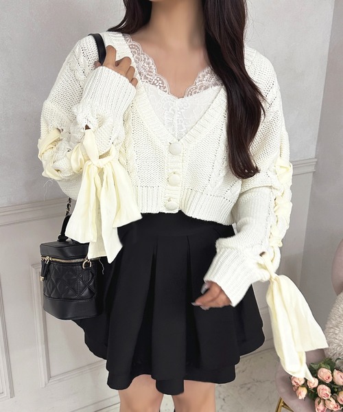 セール】袖レースアップショートカーディガン【ZOZOTOWN限定アイテム
