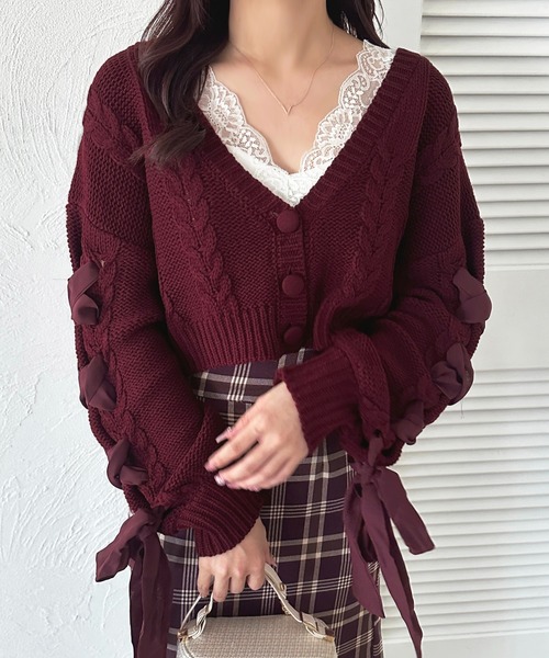 セール】袖レースアップショートカーディガン【ZOZOTOWN限定アイテム