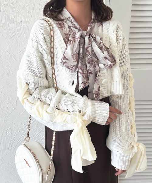 セール】袖レースアップショートカーディガン【ZOZOTOWN限定アイテム