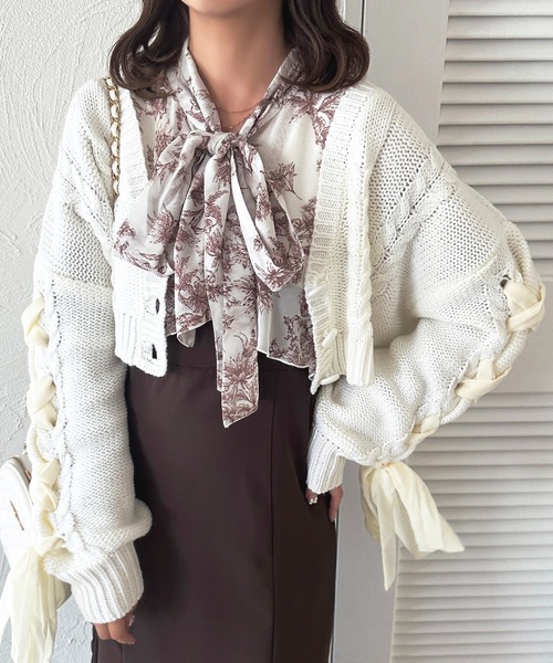 セール】袖レースアップショートカーディガン【ZOZOTOWN限定アイテム