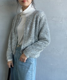 [Bosworth Arans/ボスワースアラン] ラメシャギー クルーネックカーディガン