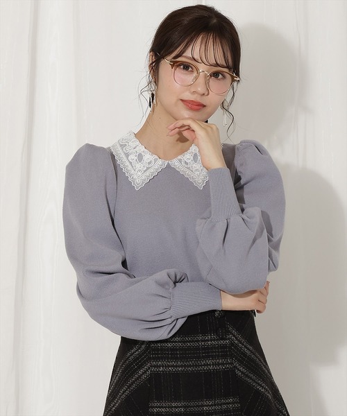 WILLSELECTION（ウィルセレクション）の「ボリュームスリーブレースカラープルオーバー（ニット/セーター・レディース・ピンク/ブラック/サックスブルー・FREE）」の2枚目の写真