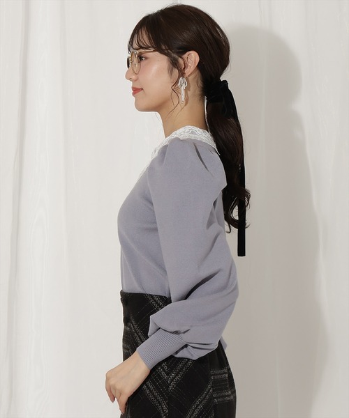 WILLSELECTION（ウィルセレクション）の「ボリュームスリーブレースカラープルオーバー（ニット/セーター・レディース・ピンク/ブラック/サックスブルー・FREE）」の9枚目の写真