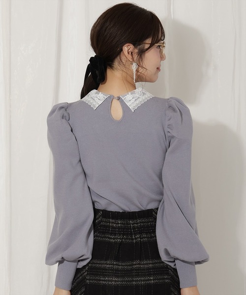 WILLSELECTION（ウィルセレクション）の「ボリュームスリーブレースカラープルオーバー（ニット/セーター・レディース・ピンク/ブラック/サックスブルー・FREE）」の10枚目の写真