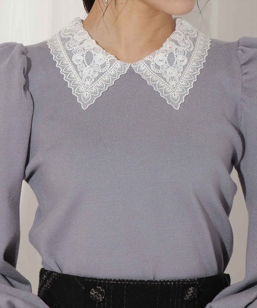 WILLSELECTION（ウィルセレクション）の「ボリュームスリーブレースカラープルオーバー（ニット/セーター・レディース・ピンク/ブラック/サックスブルー・FREE）」の11枚目の写真