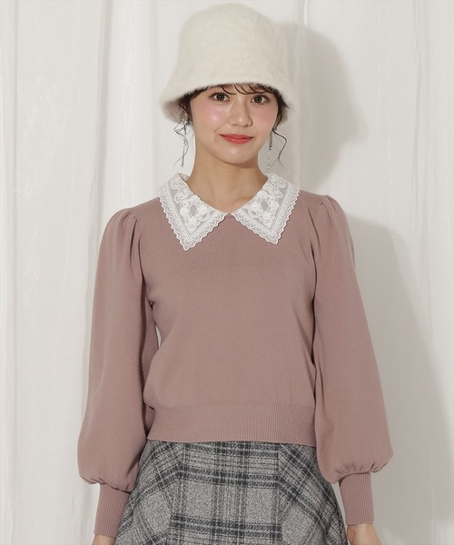 WILLSELECTION（ウィルセレクション）の「ボリュームスリーブレースカラープルオーバー（ニット/セーター・レディース・ピンク/ブラック/サックスブルー・FREE）」の14枚目の写真