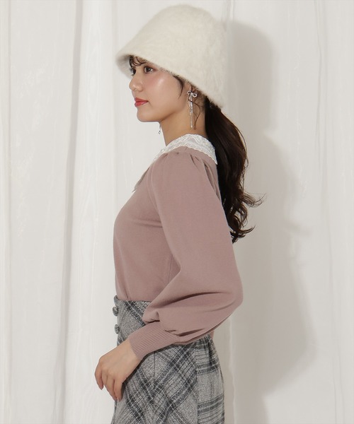 WILLSELECTION（ウィルセレクション）の「ボリュームスリーブレースカラープルオーバー（ニット/セーター・レディース・ピンク/ブラック/サックスブルー・FREE）」の4枚目の写真