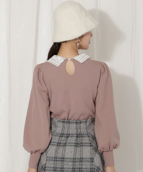 WILLSELECTION（ウィルセレクション）の「ボリュームスリーブレースカラープルオーバー（ニット/セーター・レディース・ピンク/ブラック/サックスブルー・FREE）」の5枚目の写真