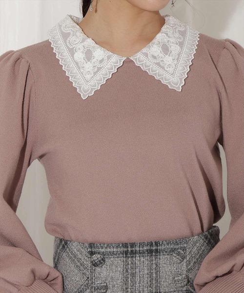 WILLSELECTION（ウィルセレクション）の「ボリュームスリーブレースカラープルオーバー（ニット/セーター・レディース・ピンク/ブラック/サックスブルー・FREE）」の6枚目の写真