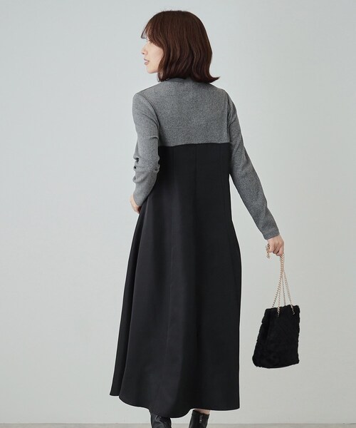 新品 HERENCIA 異素材 ドッキング タックフレア ロングワンピース 新品 HERENCIA 異素材 ドッキング タックフレア ロングワンピース