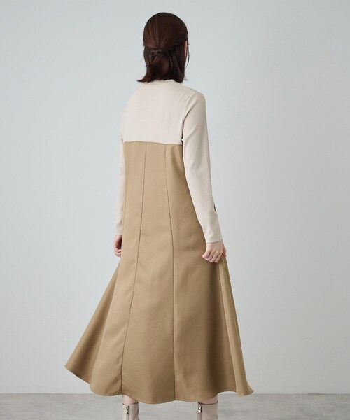 DRESKIP（ドレスキップ）の「◆【S-LL】楽して好印象 大人のための 異素材ドッキングフレアワンピース（ワンピース・レディース・チャコール/キャメル/ブラック系4・01/02/03/04）」の13枚目の写真