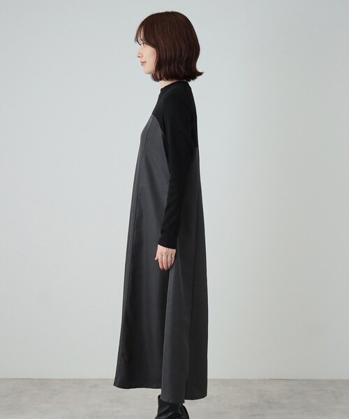 DRESKIP（ドレスキップ）の「◆【S-LL】楽して好印象 大人のための 異素材ドッキングフレアワンピース（ワンピース・レディース・チャコール/キャメル/ブラック系4・01/02/03/04）」の17枚目の写真