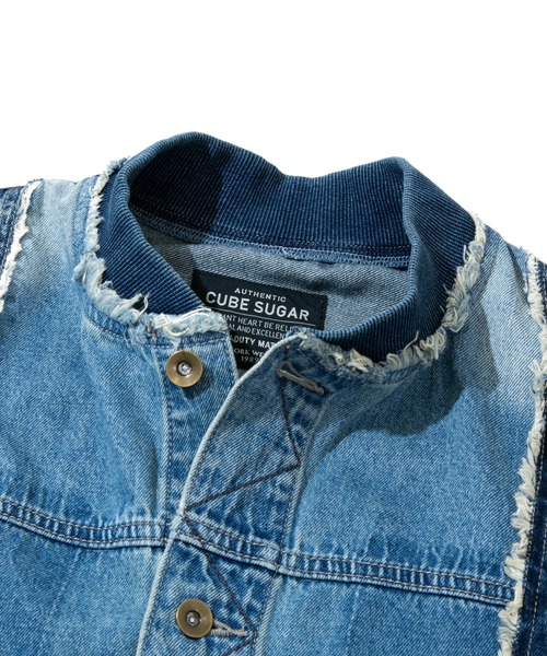 CUBE SUGAR（キューブシュガー）の「CUBE SUGAR/キューブシュガー　Denim リブ付きリメイク風Gジャン（デニムジャケット・レディース・インディゴブルー/ブラック・FREE）」の3枚目の写真