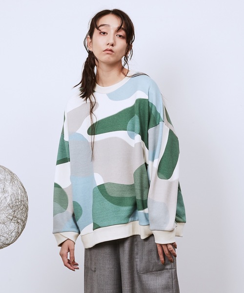 Dulcamara(ドゥルカマラ)の「リキッドバブルラップリブワイドSWシャツ(スウェット・メンズ・グリーン/ネイビー・0/1)」の1枚目の写真