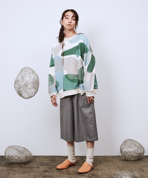 Dulcamara(ドゥルカマラ)の「リキッドバブルラップリブワイドSWシャツ(スウェット・メンズ・グリーン/ネイビー・0/1)」の5枚目の写真