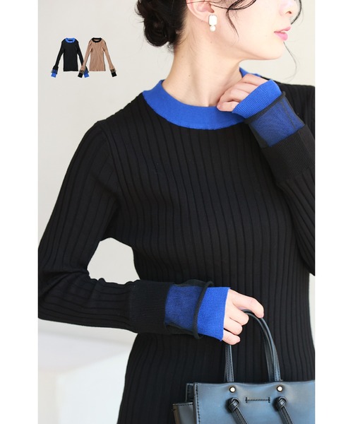 cawaii(カワイイ)の「着ぶくれ知らず 重ね着風ニット(ニット/セーター・レディース・ブラウン/ブラック・FREE)」の2枚目の写真