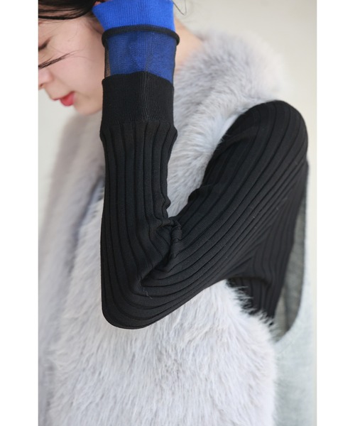 cawaii(カワイイ)の「着ぶくれ知らず 重ね着風ニット(ニット/セーター・レディース・ブラウン/ブラック・FREE)」の3枚目の写真