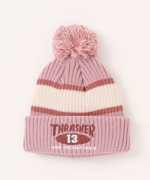 THRASHER(スラッシャー)の「NEW OVAL BONOBON KNIT CAP BEANIE/スラッシャーキッズニットキャップビーニー帽スノボスキーウェア(ニットキャップ/ビーニー・キッズ・ブラック/ベージュ/ピンク・FREE)」の3枚目の写真