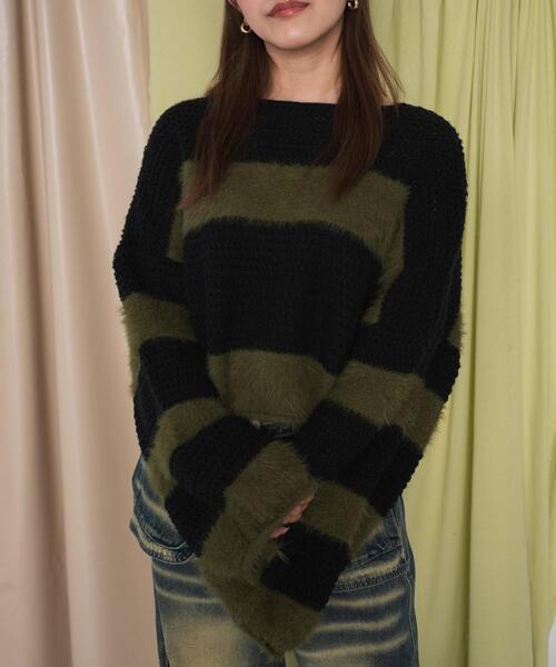 dispark（ディスパーク）の「DISPARK/マテリアルシャギークロップドニット（ニット/セーター・レディース・カーキ/ブラック・FREE）」の6枚目の写真