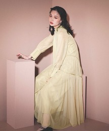 【ANDRESD】piping tulle dress Aラインドレス マタニティ 妊婦 結婚式 二次会 同窓会 成人式 パーティードレス オケージョンドレス お呼ばれワンピース