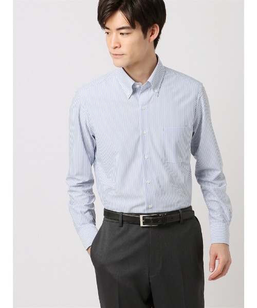 SUIT SQUARE(スーツスクエア)の「WEB限定 最高シャツ 長袖 ボタンダウンカラー FIT ドレスシャツ(ビジネスシャツ・メンズ・サックスブルー/ブルー/グレー・LL/L/M/S)」の3枚目の写真