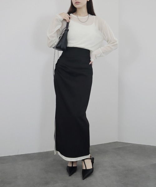 Reurie'(レウリィ)の「【ZOZO限定】ニュアンスオーバーシアートップス/nuance color over sheer top 長袖 クルーネック シースルー 透け感 シンプル カジュアル モード レイヤード 重ね着 日よけ 日差し対策 プール 水着(Tシャツ/カットソー・レディース・アイボリー/ライトグレー/ピンク・FREE)」の9枚目の写真
