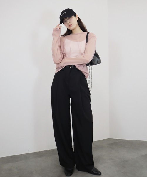 Reurie'(レウリィ)の「【ZOZO限定】ニュアンスオーバーシアートップス/nuance color over sheer top 長袖 クルーネック シースルー 透け感 シンプル カジュアル モード レイヤード 重ね着 日よけ 日差し対策 プール 水着(Tシャツ/カットソー・レディース・アイボリー/ライトグレー/ピンク・FREE)」の12枚目の写真