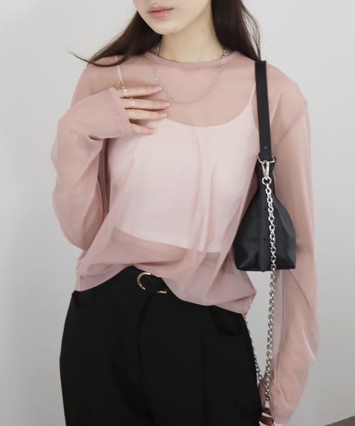 Reurie'(レウリィ)の「【ZOZO限定】ニュアンスオーバーシアートップス/nuance color over sheer top 長袖 クルーネック シースルー 透け感 シンプル カジュアル モード レイヤード 重ね着 日よけ 日差し対策 プール 水着(Tシャツ/カットソー・レディース・アイボリー/ライトグレー/ピンク・FREE)」の11枚目の写真