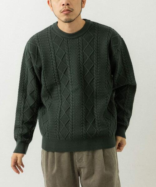 EKAL(エカル)の「『UR TECH』アランクルーネックニット(ニット/セーター・メンズ・グリーン/ブラック/ネイビー・LARGE/MEDIUM)」の3枚目の写真