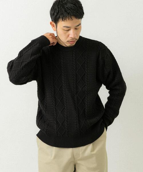 EKAL(エカル)の「『UR TECH』アランクルーネックニット(ニット/セーター・メンズ・グリーン/ブラック/ネイビー・LARGE/MEDIUM)」の4枚目の写真