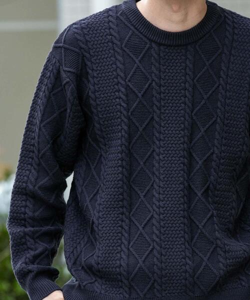 EKAL(エカル)の「『UR TECH』アランクルーネックニット(ニット/セーター・メンズ・グリーン/ブラック/ネイビー・LARGE/MEDIUM)」の12枚目の写真